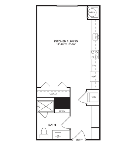 Floor plan for studio, 1 bath, 488 sqft